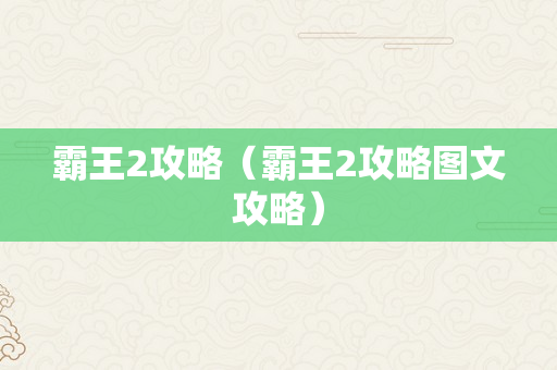 霸王2攻略（霸王2攻略图文攻略）