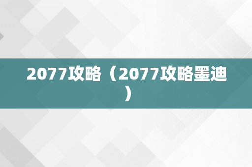 2077攻略（2077攻略墨迪）