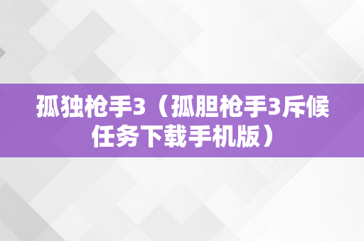 孤独枪手3（孤胆枪手3斥候任务下载手机版）