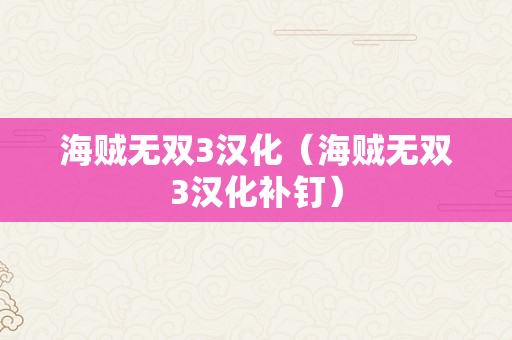 海贼无双3汉化（海贼无双3汉化补钉）