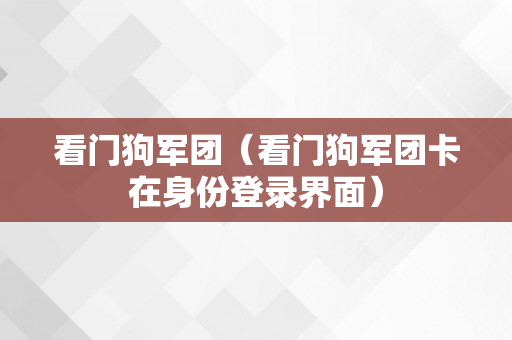 看门狗军团（看门狗军团卡在身份登录界面）