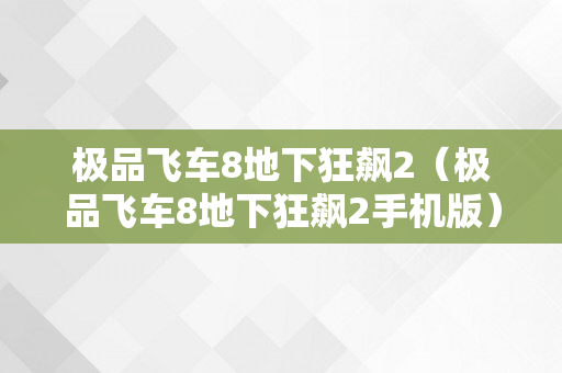 极品飞车8地下狂飙2（极品飞车8地下狂飙2手机版）