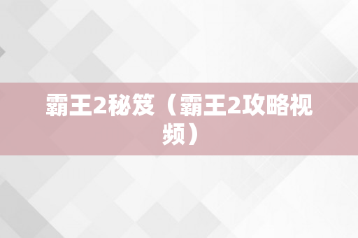 霸王2秘笈（霸王2攻略视频）