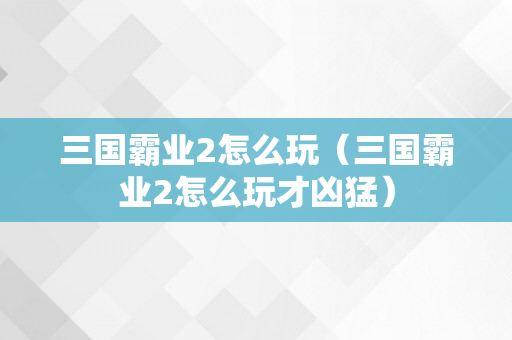 三国霸业2怎么玩（三国霸业2怎么玩才凶猛）