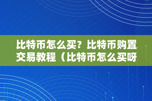 比特币怎么买？比特币购置交易教程（比特币怎么买呀）（比特币怎么买比特币购置交易教程）