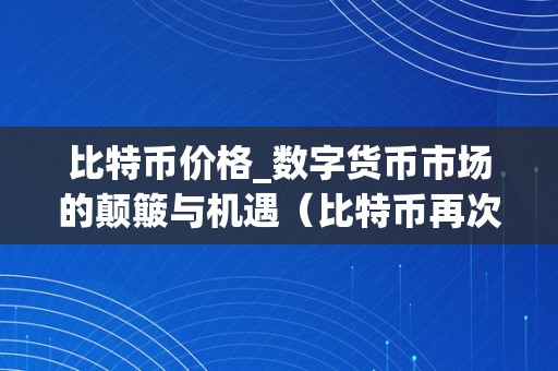 比特币价格_数字货币市场的颠簸与机遇（比特币再次大幅下挫,数字货币迎来至暗时刻）（数字货币市场的机遇与挑战）