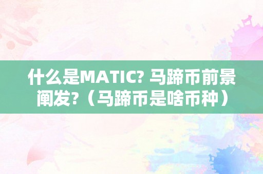 什么是MATIC? 马蹄币前景阐发?（马蹄币是啥币种）