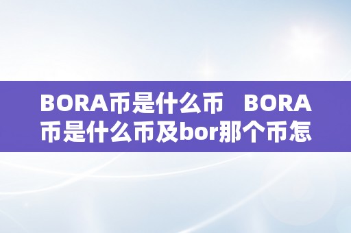 BORA币是什么币   BORA币是什么币及bor那个币怎么样 