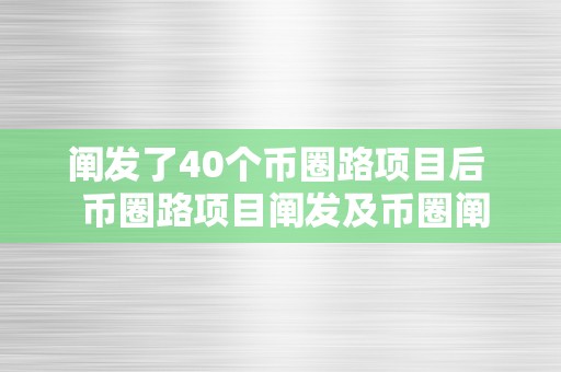 阐发了40个币圈路项目后  币圈路项目阐发及币圈阐发师介绍