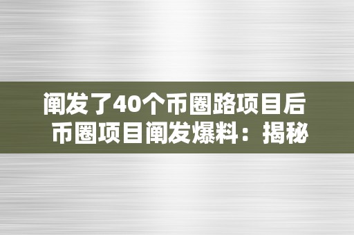 阐发了40个币圈路项目后  币圈项目阐发爆料：揭秘40个币圈路项目本相