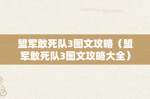 盟军敢死队3图文攻略（盟军敢死队3图文攻略大全）