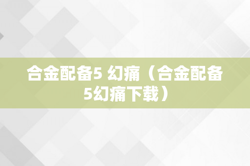 合金配备5 幻痛（合金配备5幻痛下载）