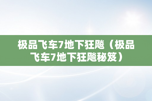 极品飞车7地下狂飚（极品飞车7地下狂飚秘笈）