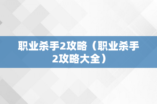 职业杀手2攻略（职业杀手2攻略大全）