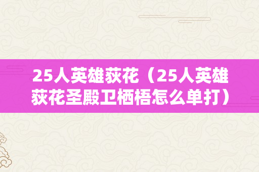 25人英雄荻花（25人英雄荻花圣殿卫栖梧怎么单打）