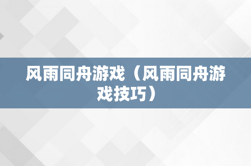 风雨同舟游戏（风雨同舟游戏技巧）