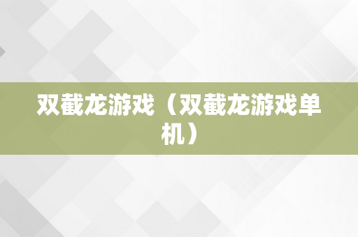 双截龙游戏（双截龙游戏单机）